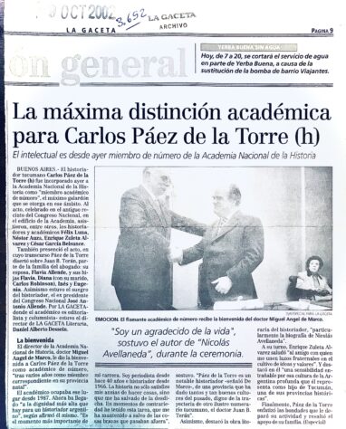 La máxima distinción académica para Carlos Páez de la Torre (h)