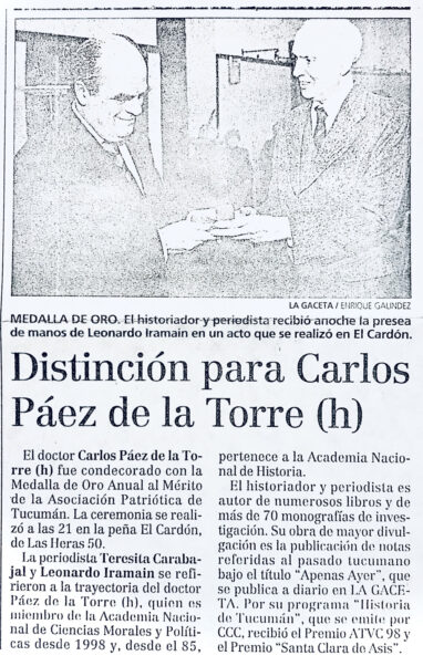 Distinción para Carlos Páez de la Torre (h).