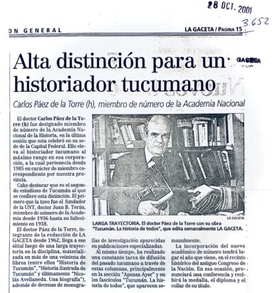 Alta distinción para un historiador tucumano