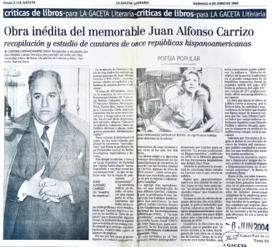 Obra inédita del memorable Juan Alfonso Carrizo