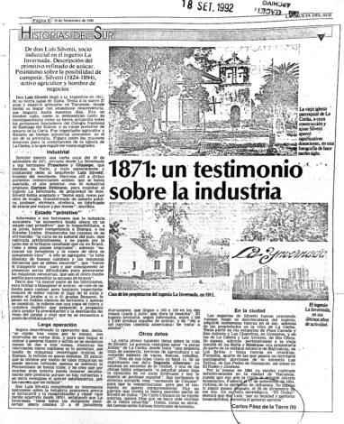 1871: Un testimonio sobre la industria. De don Luis Silvetti, socio industrial en el ingenio La Invernada. Descripción del primitivo refinado de azúcar.