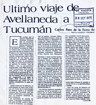 Ultimo viaje de Avellaneda a Tucumán