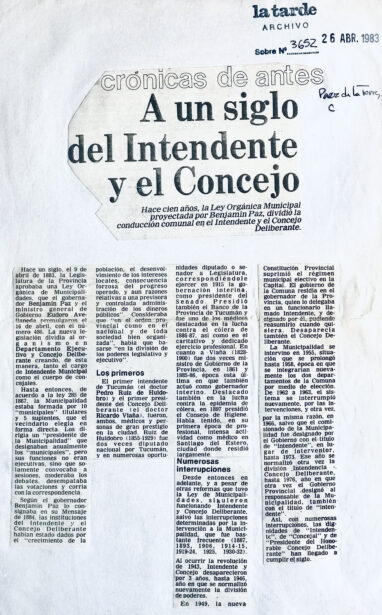 A un siglo del Intendente y el Concejo