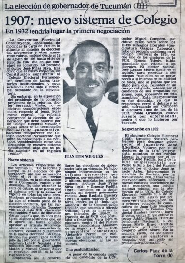 La elección de gobernador en Tucumán (III) 1907: nuevo sistema de colegio