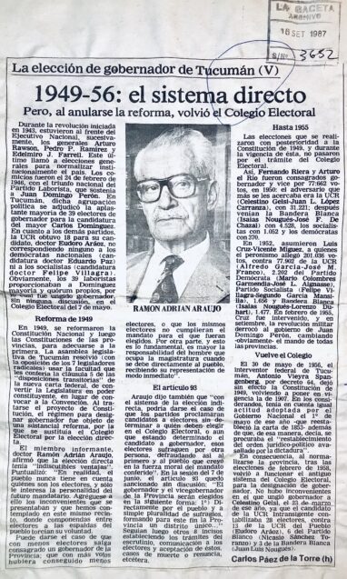 La elección de gobernador en Tucumán (V) 1949-56: el sistema directo