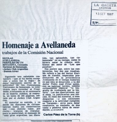 Homenaje a Avellaneda, trabajos de la Comisión Nacional