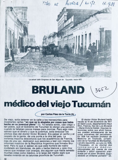 Bruland, médico del viejo Tucumán