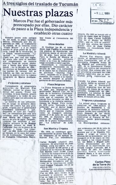 A tres siglos del traslado de Tucumán: Nuestras plazas