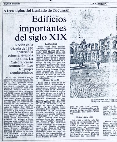 A tres siglos del traslado de Tucumán: Edificios importantes del siglo XIX