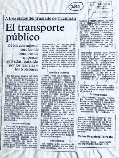 A tres siglos del traslado de Tucumán: El transporte público