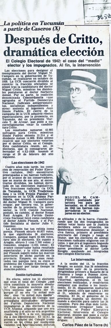 La política en Tucumán después de Caseros: X – Después de Critto, dramática elección