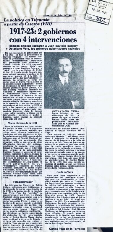 La política en Tucumán después de Caseros: VIII – 1917-23: 2 gobiernos con 4 intervenciones