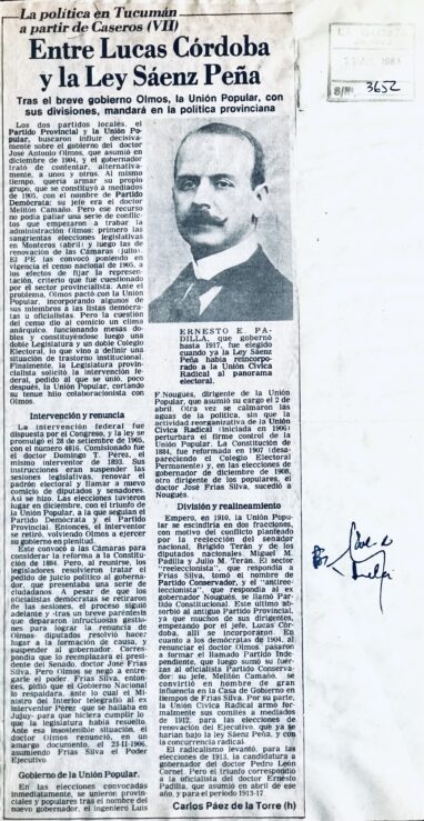 La política en Tucumán después de Caseros: VII – Entre Lucas Córdoba y la Ley Saenz Peña