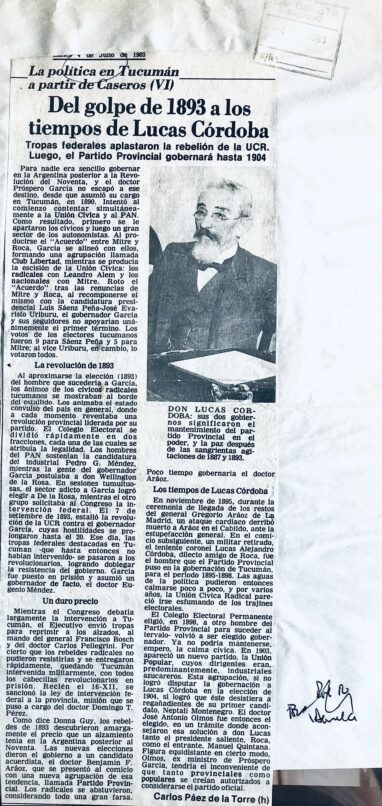 La política en Tucumán después de Caseros: VI – Del golpe de 1983 a los tiempos de Lucas Córdoba