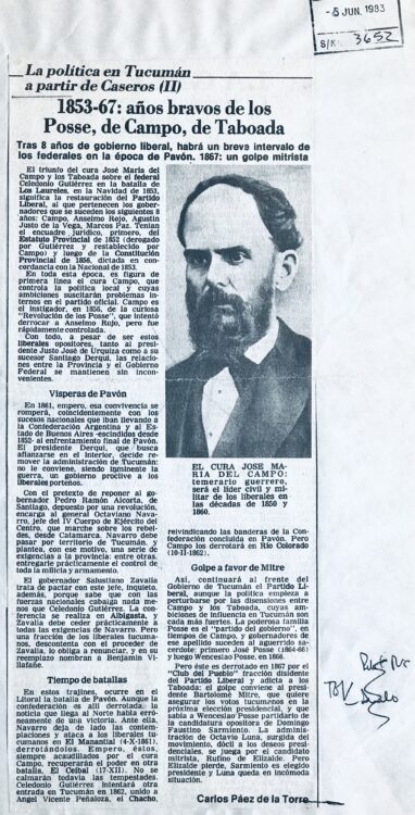 La política en Tucumán después de Caseros: II – 1853 – 67: años bravos de los Posse, de Campo, de Taboada