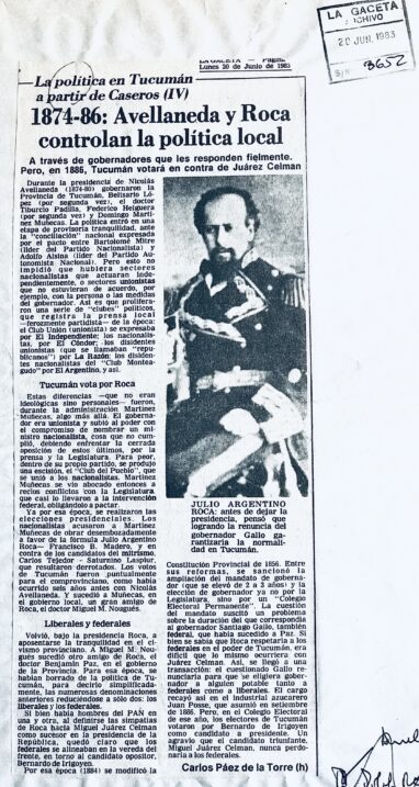 La política en Tucumán después de Caseros: IV – 1874-86: Avellaneda y Roca controlan la política local