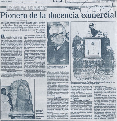 Pionero de la docencia comercial. Juan Antonio Prat Gay