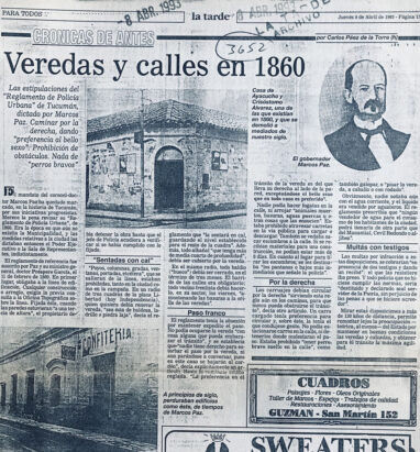 Veredas y calles en 1860