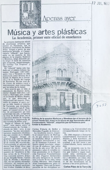 Música y artes plásticas. El Conservatorio “Alberdi”