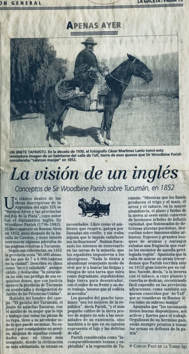 La visión de un inglés, Conceptos de Sir Woodbine Parish sobre Tucumán