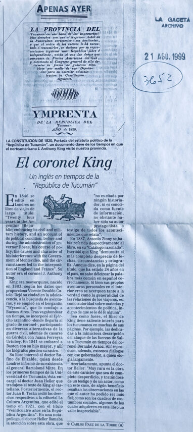 El Coronel King. Un ingles en tiempos de la “República de Tucumán”