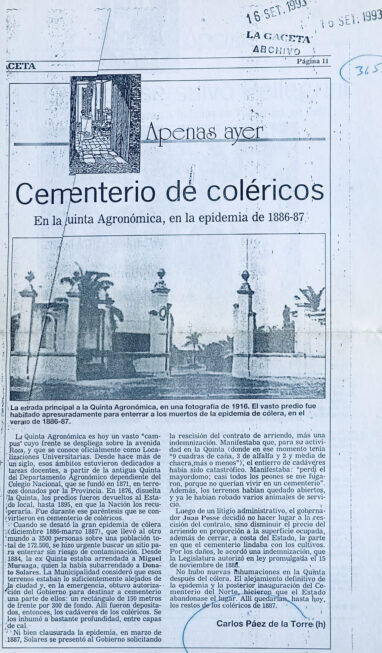 Cementerio de coléricos. En la quinta agronómica, epidemia de 1886-87