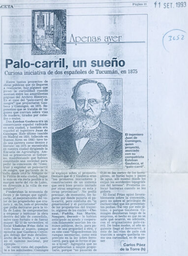 Palo-carril, un sueño. Curiosa iniciativa de dos españoles de Tucumán en 1875