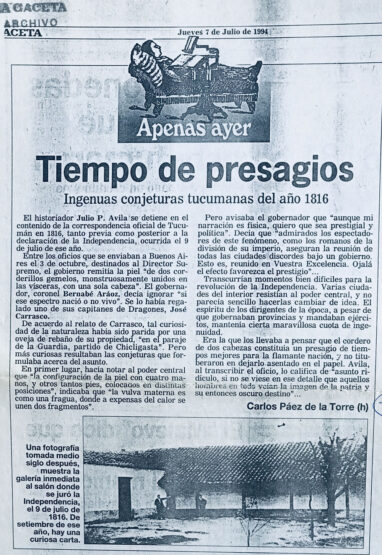 Tiempo de presagios, Congeturas tucumanas del año 1816