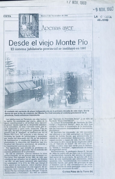 Desde el viejo Monte Pío, El sistema jubilatorio provincial en 1907