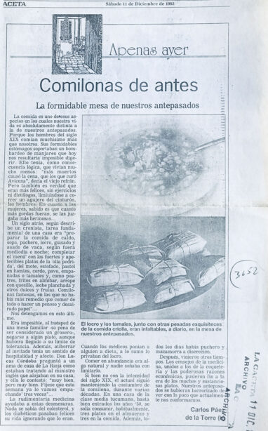 Comilonas de antes. La mesa de nuestros antepasados