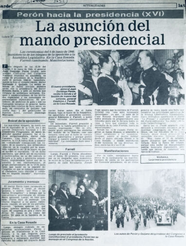 Perón hacia la presidencia (XVI): La asunción del mando presidencial