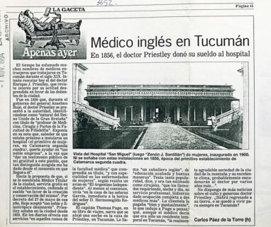 Médico inglés en Tucumán, el doctor Priestley