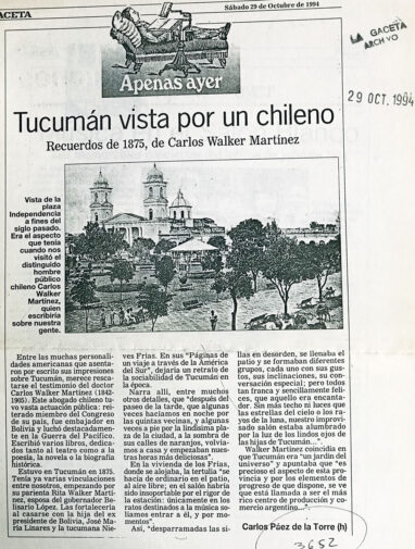 Tucumán vista por un chileno. Recuerdos de Carlos Walter Martínez