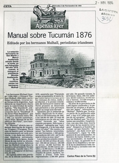 Manual sobre Tucumán 1876. Editado por los hermanos Mulhall