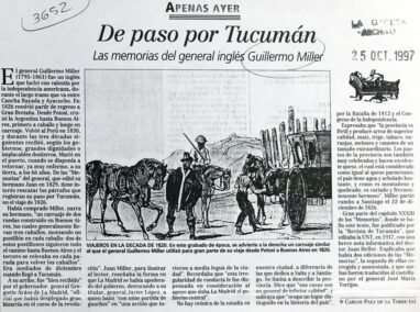 De paso por Tucumán, Las memorias del inglés Guillermo Miller