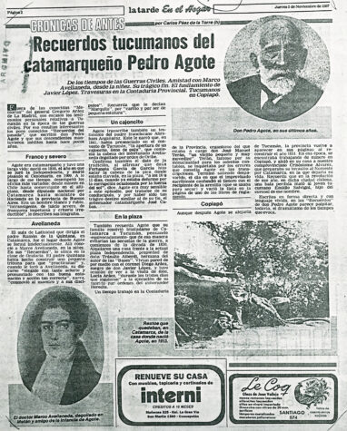 Recuerdos tucumanos del catamarqueño Pedro Agote