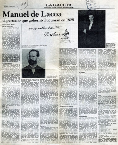 Manuel de Lacoa, el peruano que gobernó Tucumán en 1829