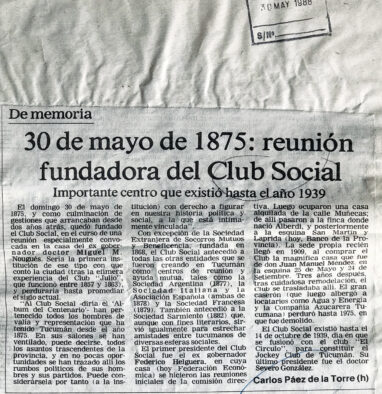 30 de mayo de 1875: reunión fundadora del Club Social