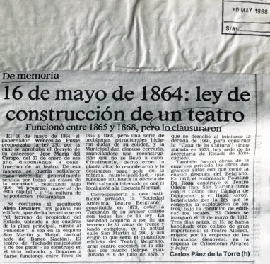 1 de mayo de 1864: ley de construcción de un teatro