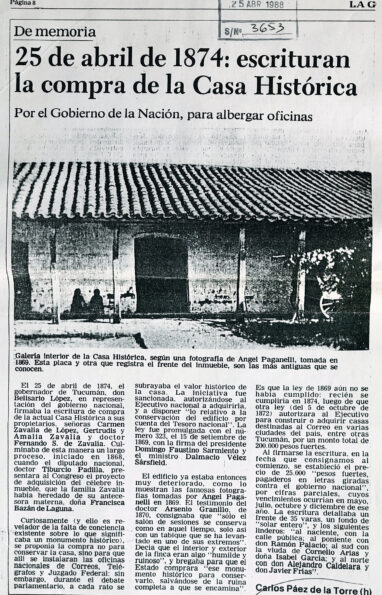 25 de abril de 1874: escrituran la compra de la Casa Histórica