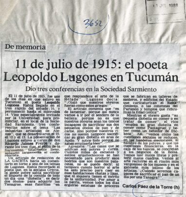 11 de julio de 1915: el poeta Leopoldo Lugones en Tucumán