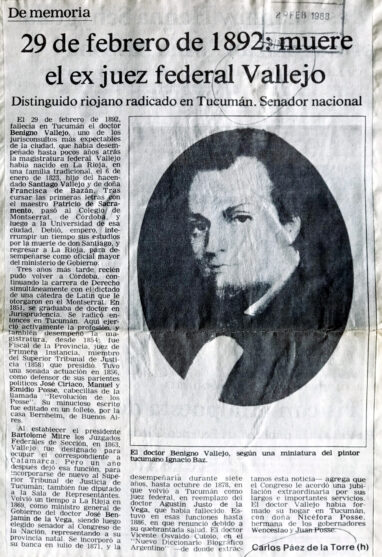 29 de Febrero de 1892: muere el ex juez federal Vallejo