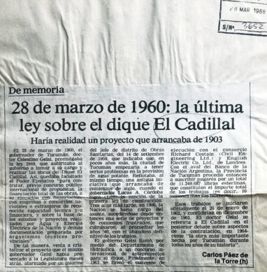 28 de marzo de 1960: la última ley sobre el dique El Cadillal