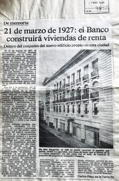 21 de marzo de 1927: el banco construirá viviendas en renta