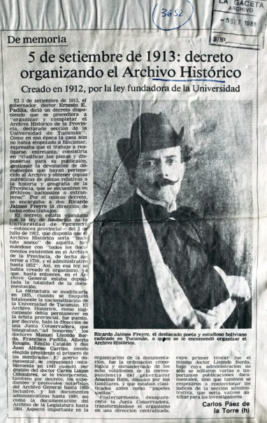 5 de septiembre de 1913: decreto organizando el Archivo Histórico