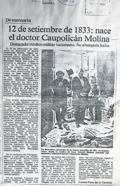 12 de septiembre de 1833: nace el doctor Caupolicán Molina