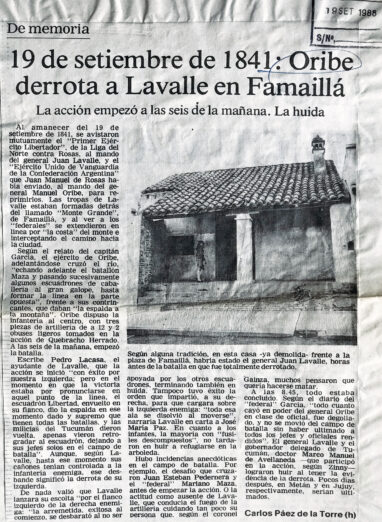 19 de septiembre de 1841: Oribe derrota a Lavalle en Famaillá