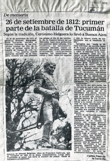 2 de septiembre de 1812: primer parte de la batalla de Tucumán