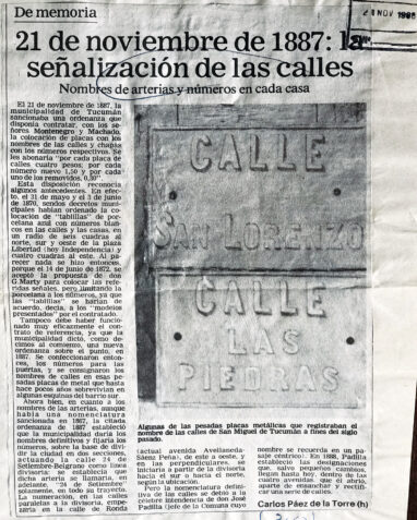 21 de noviembre de 1887: la señalización de las calles