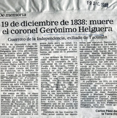 19 de diciembre de 1838: muere el coronel Gerónimo Helguera